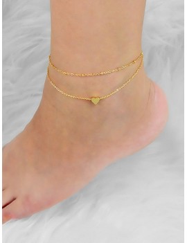 Double Layers Heart Beach Anklet - Gold