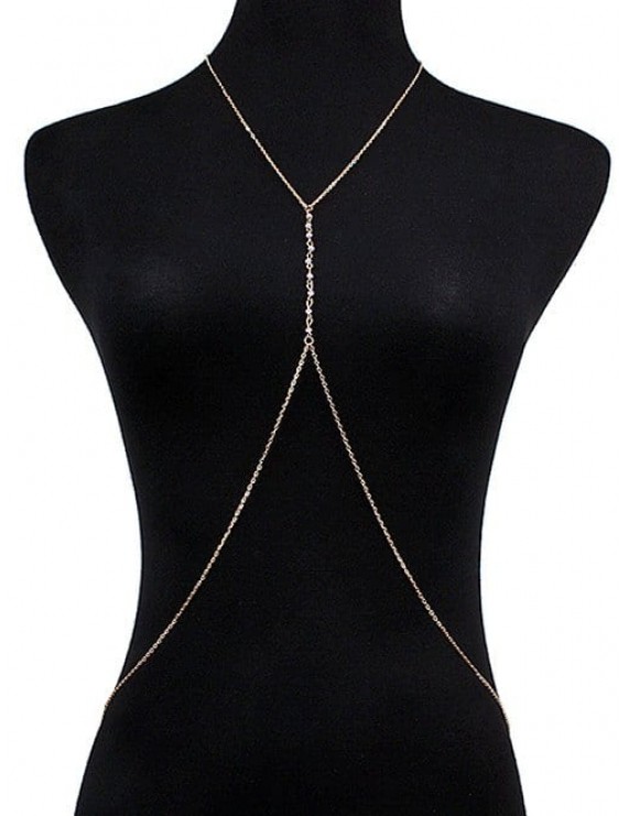 Faux Crystal Crossed Body Chain - Golden