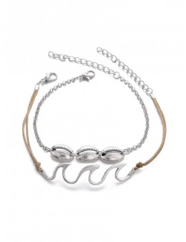 Double Layer Shell Chain Anklet Set - Silver