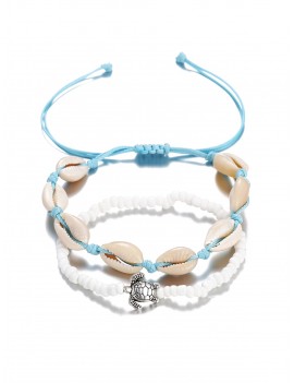 Turtle Shell Beaded Beach Anklet Set - Day Sky Blue