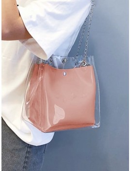 Transparent Chain Casual Bucket Bag - Pink