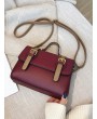 Leather Double Buckle Decorate Shoulder Bag - Red Wine