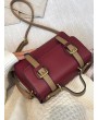 Leather Double Buckle Decorate Shoulder Bag - Red Wine