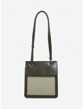 Contrast Color PU Leather Shoulder Bag - Army Green