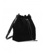 String Faux Fur Bucket Shoulder Bag - Black