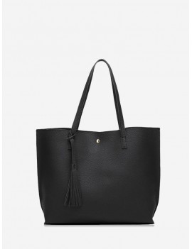 Litchi Grain Solid Color PU Shoulder Bag - Black