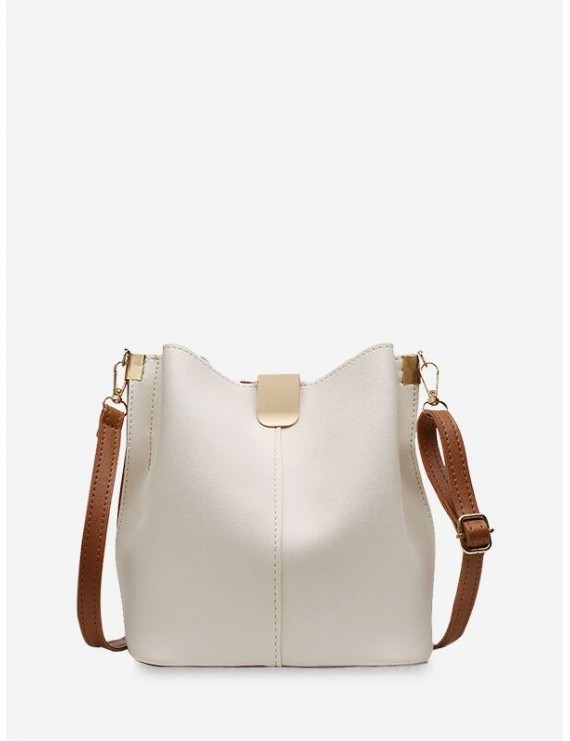 Solid PU Leather Bucket Bag - Warm White