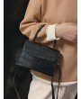 Leather Square Simple Solid Crossbody Bag - Black