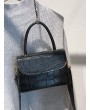 Leather Square Simple Solid Crossbody Bag - Black