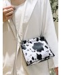Cow Pattern Chain Messenger Bag - Black