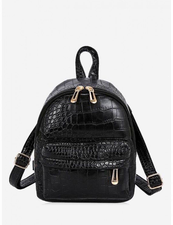Snakeskin Mini Embossed Backpack - Black