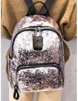 Colorful Sequin Zip Backpack - Pig Pink