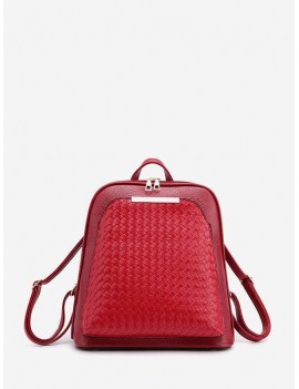 Casual Solid Zipper Weaving Backpack - Red Wine