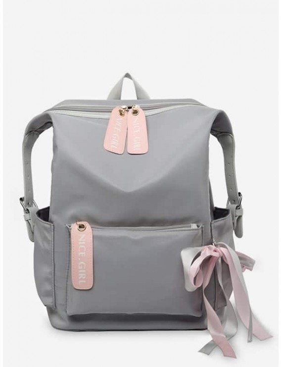 Bowknot And Letter Pattern School Backpack - Ash Gray