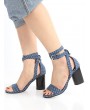 Vintage Polka Dot Block Heel Ankle Strap Sandals - Royal Blue 39