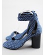 Vintage Polka Dot Block Heel Ankle Strap Sandals - Royal Blue 39