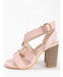 Chunky Heel Chic Crisscross Ankle Wrap Sandals - Light Pink 38