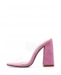 Snakeskin Embossed PVC Strap Chunky Heel Slides - Pink Eu 39