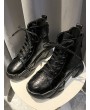 Patent Leather Platform High Top Fleece Shoes - Black Eu 35
