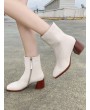 Square Toe Clog Chunky Heel Ankle Boots - Beige Eu 37