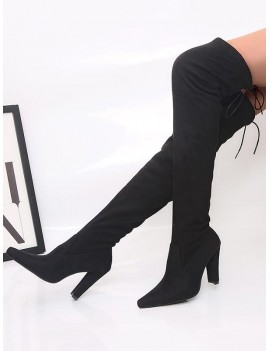 Plain Pointed Toe High Heel Thigh High Boots - Black Eu 39