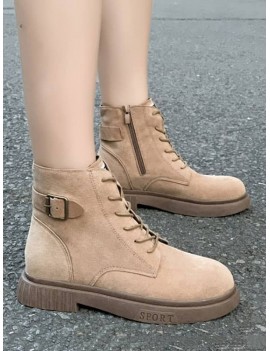 Buckle Accent Lace Up Cargo Boots - Apricot Eu 39