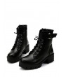 Plain Chunky Heel Lace Up Short Boots - Black Eu 38
