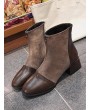 Zip Front Block Heel Patchwork Boots - Khaki Eu 35
