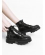 Plain Patent Leather Platform Ankle Boots - Black Eu 40