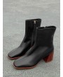 Square Toe Clog Block Heel Short Boots - Black Eu 35