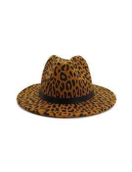 Leopard Print Felt Jazz Hat - Khaki