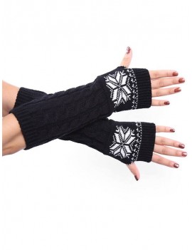 Christmas Snowflake Fingerless Braid Gloves - Black
