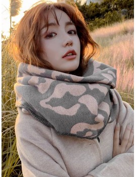 Leopard Print Rhombus Knitted Scarf - Pink