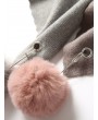 Fuzzy Ball Plaid Herringbone Long Scarf - Pink