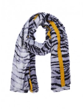 Tiger Printed Faux Wool Shawl Scarf - White Regular