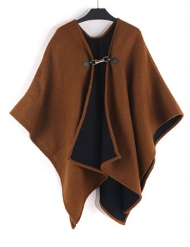 Solid Buckle Faux Cashmere Shawl - Brown Bear