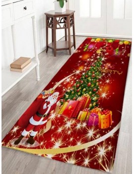 Christmas Tree Gift Santa Claus Print Flannel Skidproof Bath Mat - Red W24 Inch * L71 Inch