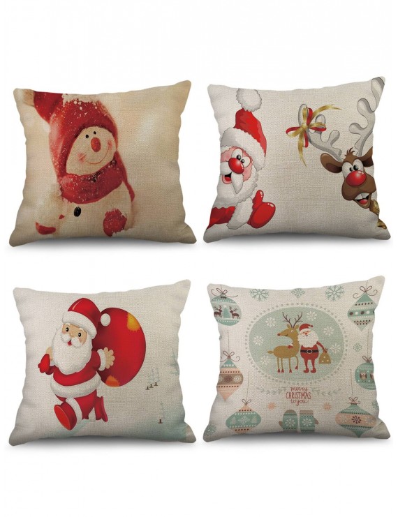 4 Pcs Christmas Theme Print Sofa Linen Pillowcases - Multi W18 X L18 Inch
