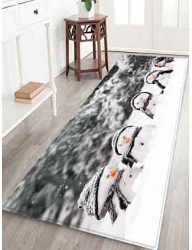 Christmas Snowman Brother Pattern Non-slip Flannel Floor Rug - Gray W16 X L47 Inch