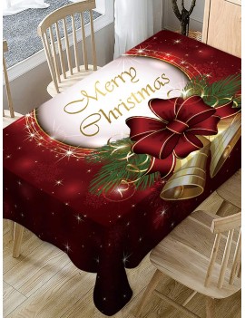 Merry Christmas Bell Print Fabric Waterproof Table Cloth - Multi W60 X L84 Inch