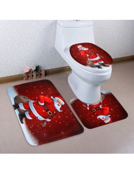 Christmas Santa Claus Pattern 3 Pcs Toilet Mat Bath Mat - Red