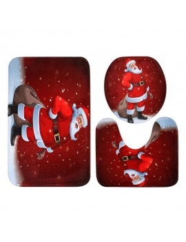 Christmas Santa Claus Pattern 3 Pcs Toilet Mat Bath Mat - Red
