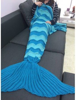 Thicken Stripe Knitted Wrap Mermaid Tail Blanket - Blue