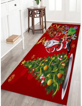Christmas Tree Santa Baubles Pattern Water Absorption Area Rug - W16 Inch * L47 Inch