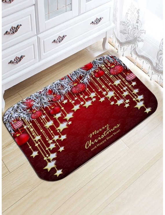 Christmas Hanging Ball Star Print Nonslip Flannel Bath Mat - Dark Red W20 Inch * L31.5 Inch