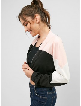  Zip Up Raglan Sleeve Color Block Jacket - Multi S