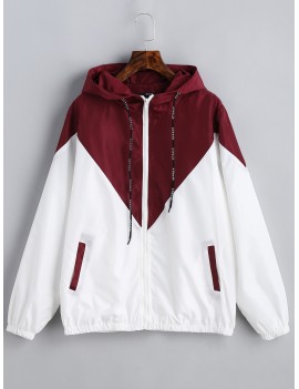 Two Tone Hooded Windbreaker - Red With White M