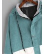 Hooded Color Block Corduroy Jacket - Blue Green L