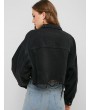 Drop Shoulder Raw Cut Pocket Ripped Jean Jacket - Black M