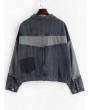 Contrast Frayed Button Up Denim Jacket - Denim Blue S